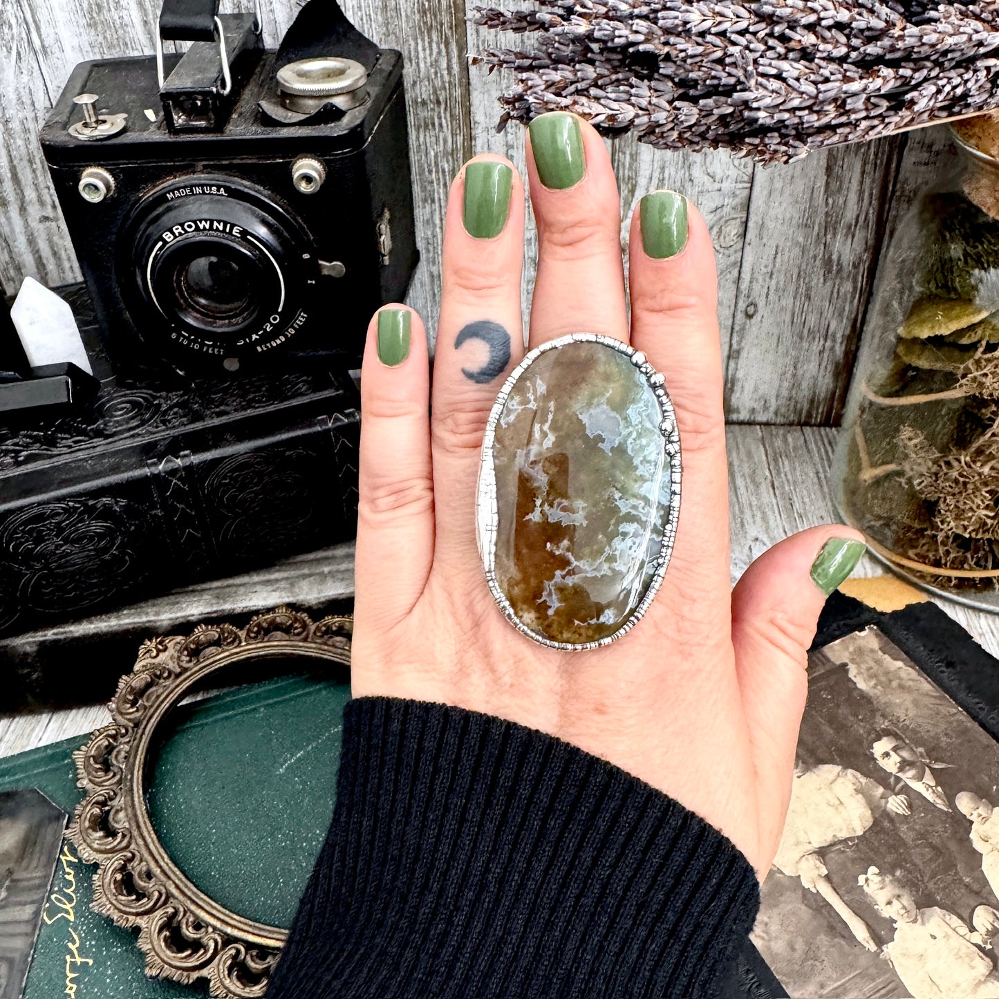 The Colossal Collection - Fancy Moss Agate Crystal Ring Fine Silver Size 9 / Foxlark Collection - One of a Kind