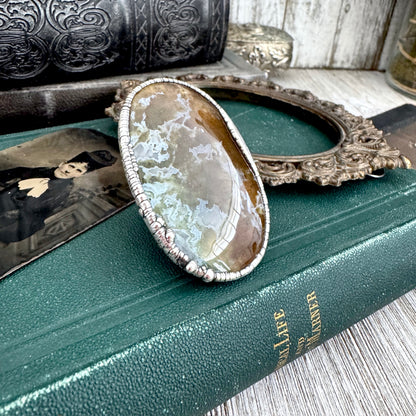 The Colossal Collection - Fancy Moss Agate Crystal Ring Fine Silver Size 9 / Foxlark Collection - One of a Kind