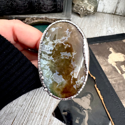 The Colossal Collection - Fancy Moss Agate Crystal Ring Fine Silver Size 9 / Foxlark Collection - One of a Kind