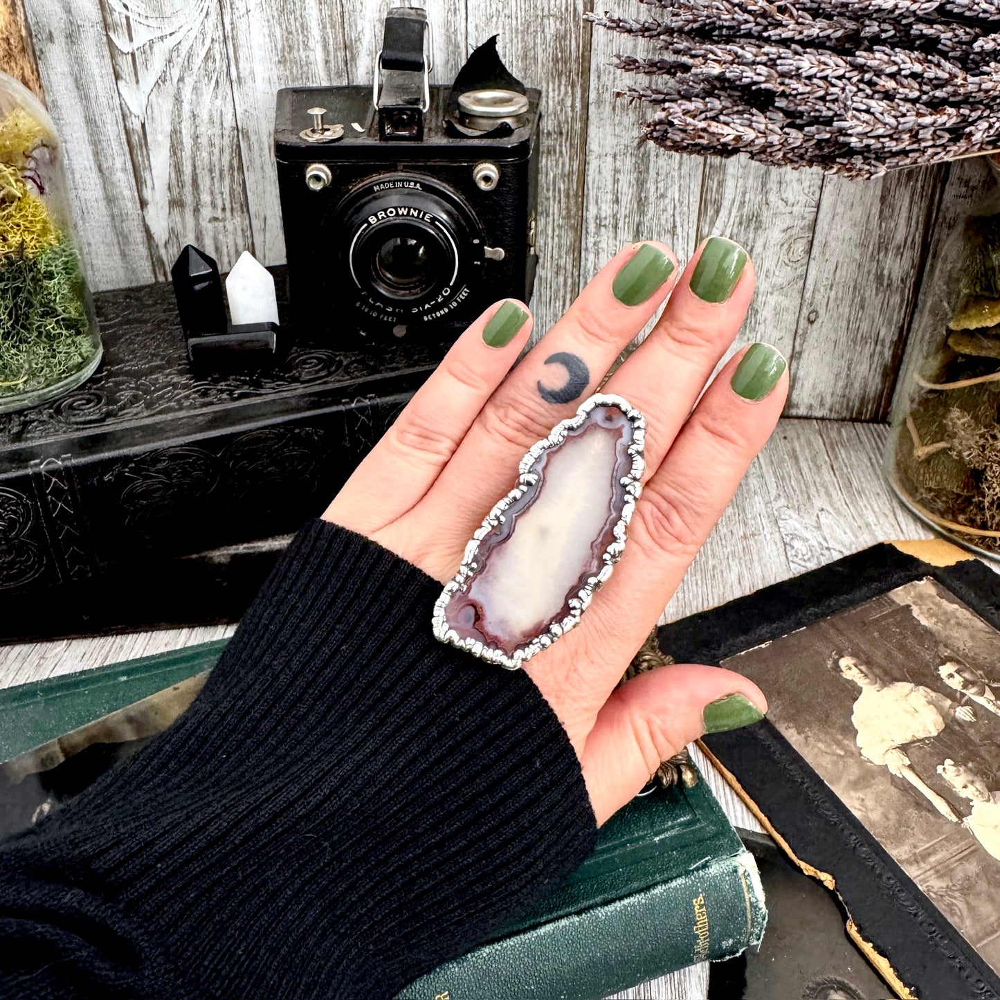 The Colossal Collection - Agate Slice Crystal Ring Fine Silver Size 9.5 / One of a Kind