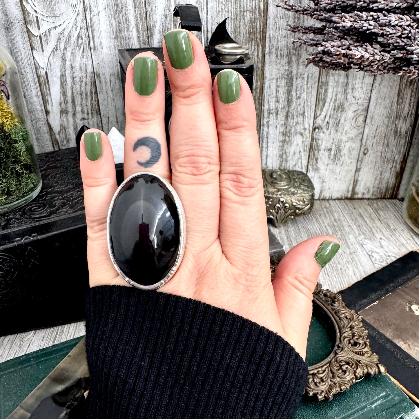 The Colossal Collection - Rainbow/Black Obsidian Crystal Ring Fine Silver Size 8 / One of a Kind