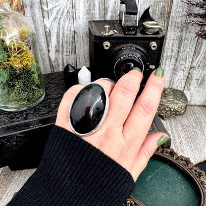 The Colossal Collection - Rainbow/Black Obsidian Crystal Ring Fine Silver Size 8 / One of a Kind