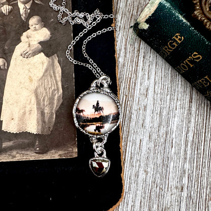 Road To Nowhere - Vintage Cowboy On Horse With Pyrite Charm Necklace Fine Silver - One of a Kind