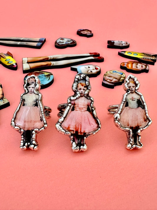 Pink Party Girls Statement Ring – Fine Silver, Sizes 7, 7.5, 8.5 | The Weirdlings Collection