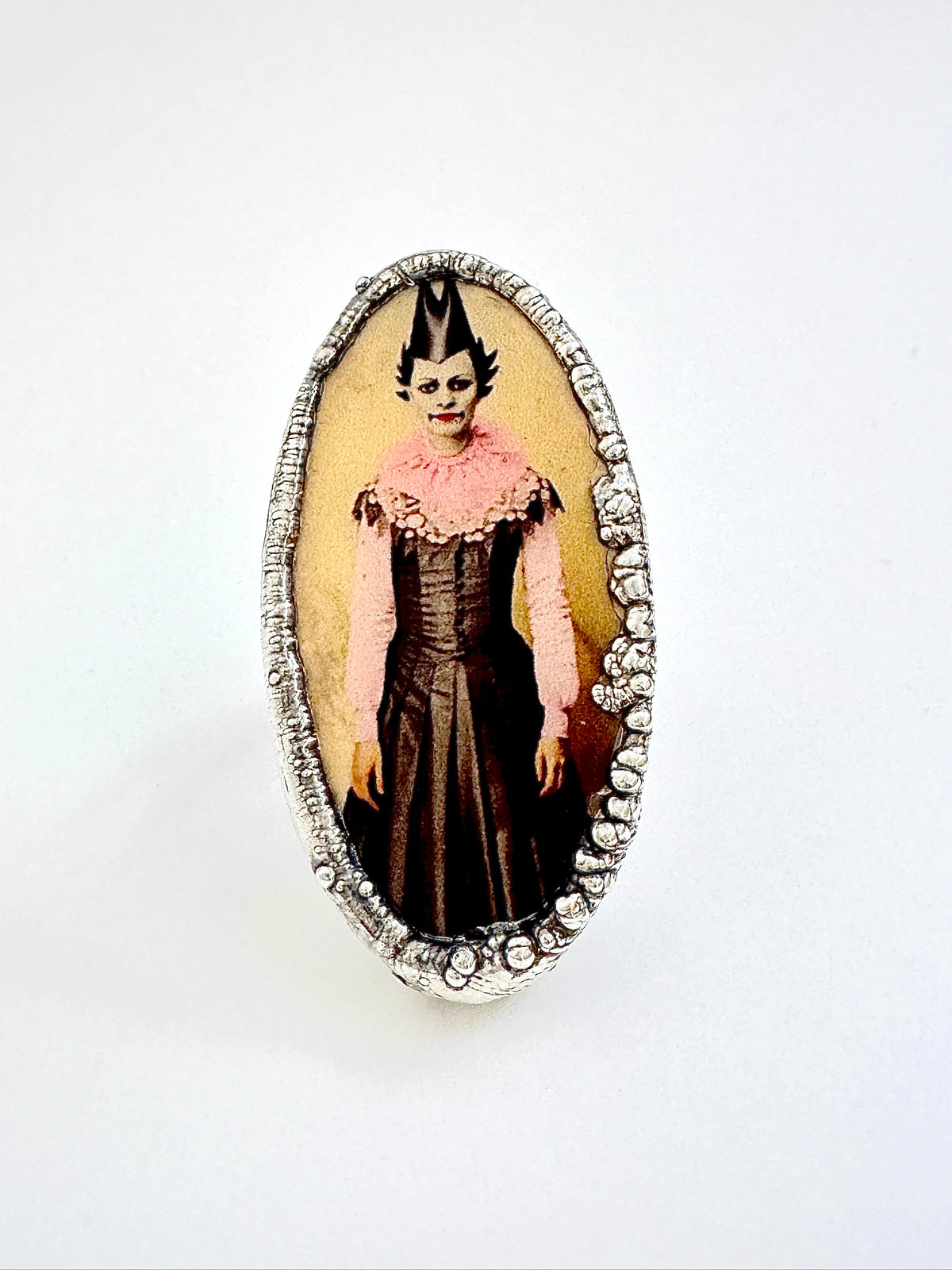 Foxtark Party Girl Statement Ring in fine silver, size 10, with intricate design from The Weirdlings Collection.