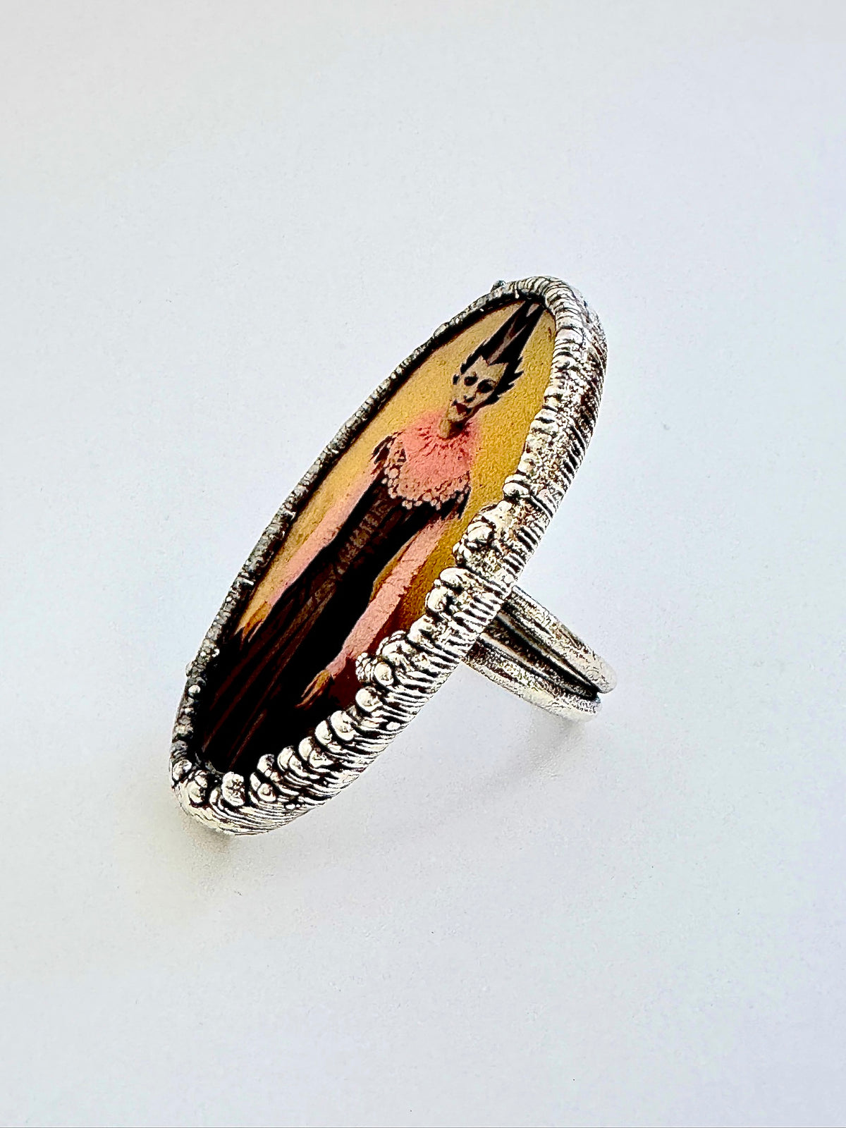 FOXLARK Party Girl statement ring in fine silver, size 10, featuring intricate design from The Weirdlings Collection.