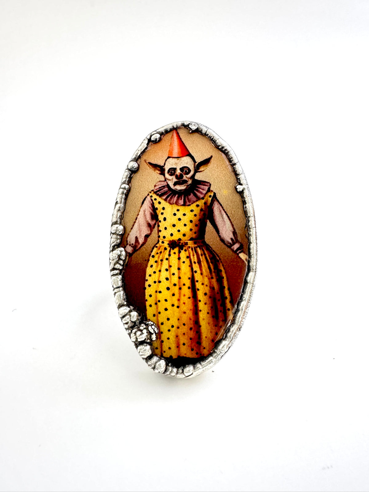 Clown Girl Statement Ring – Fine Silver, Size 7.5 | The Weirdlings Collection