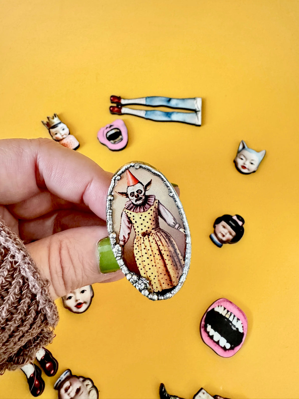 Clown Girl Statement Ring – Fine Silver, Size 7.5 | The Weirdlings Collection