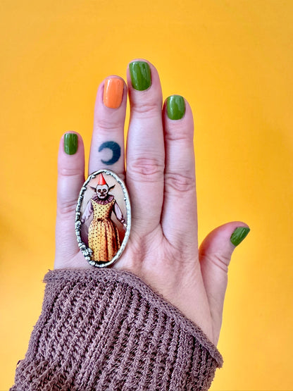 Clown Girl Statement Ring – Fine Silver, Size 7.5 | The Weirdlings Collection
