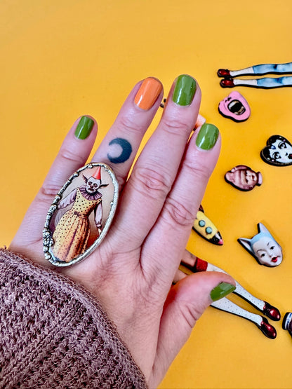 Clown Girl Statement Ring – Fine Silver, Size 7.5 | The Weirdlings Collection
