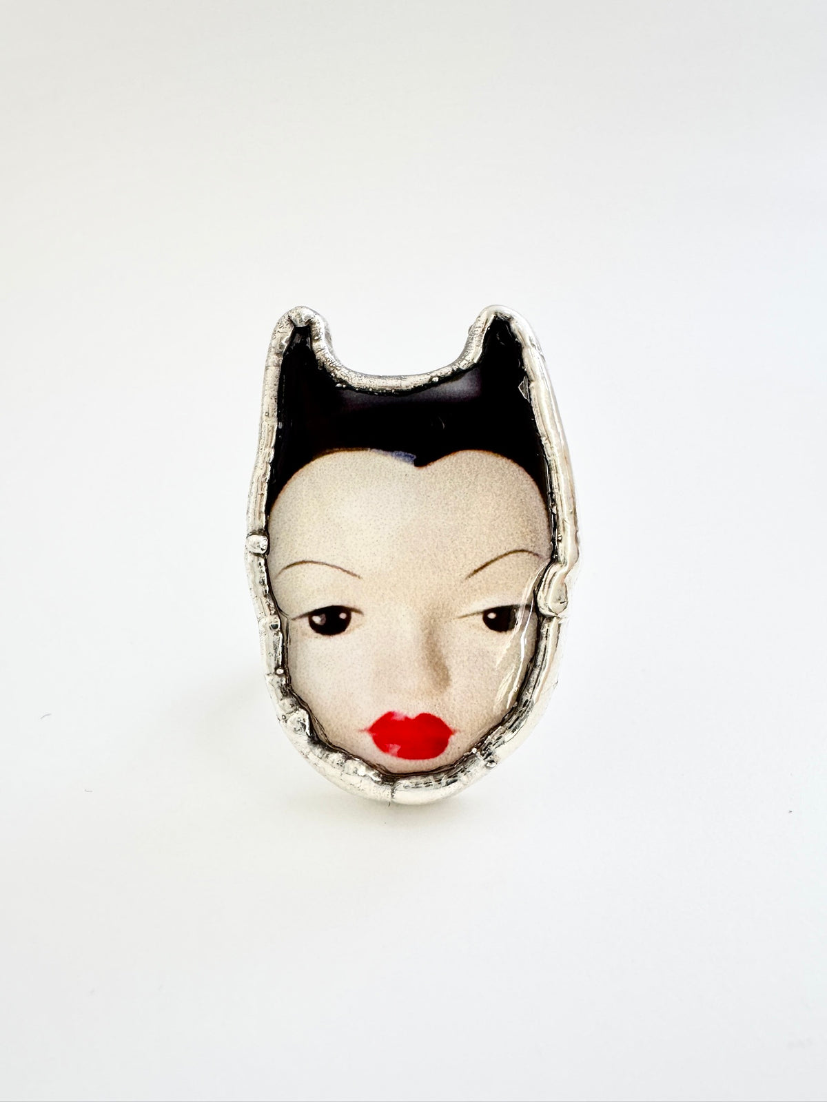 Doll Face Statement Ring – Fine Silver, Size 8.5 | The Weirdlings Collection