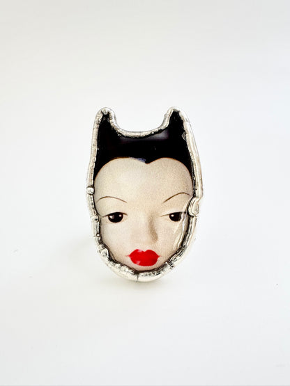 Doll Face Statement Ring – Fine Silver, Size 8.5 | The Weirdlings Collection
