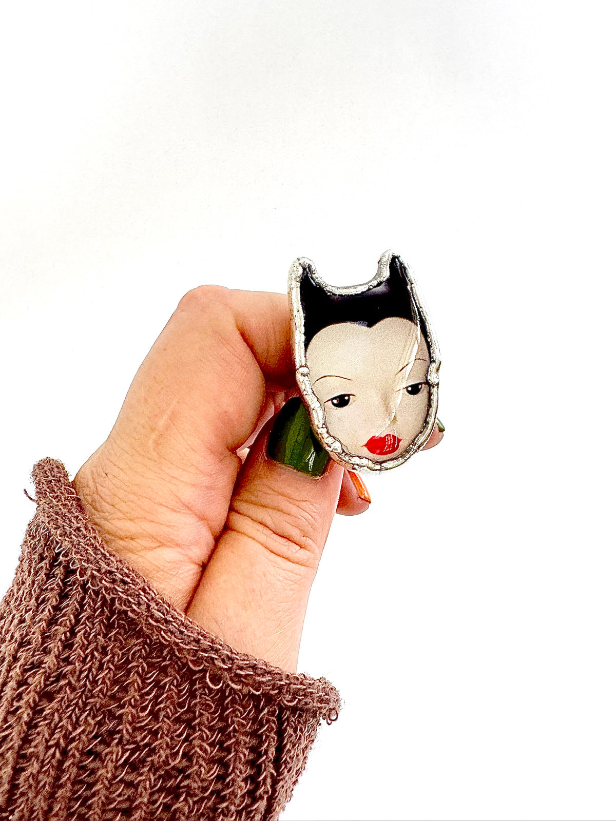 Doll Face Statement Ring – Fine Silver, Size 8.5 | The Weirdlings Collection