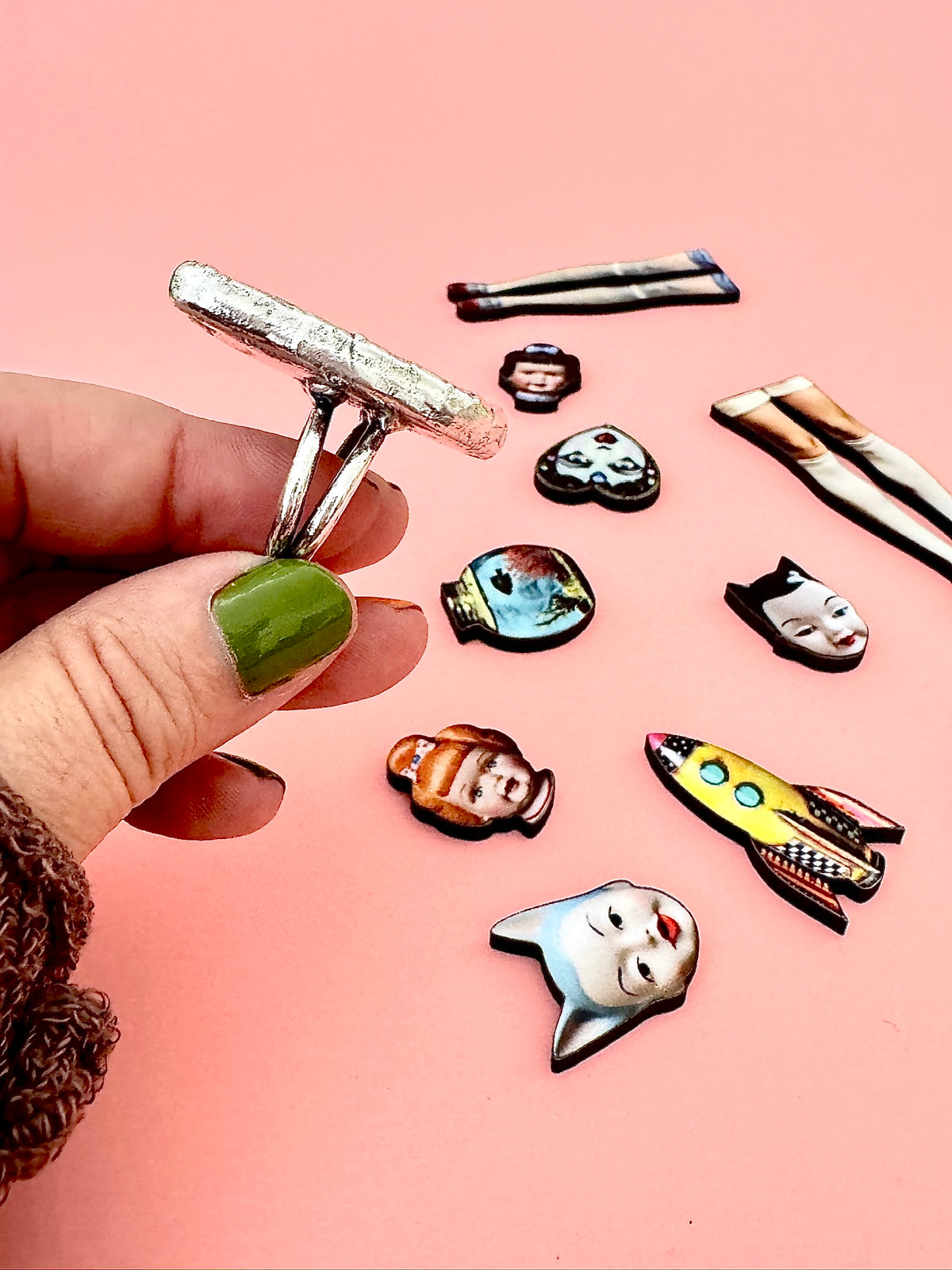 Doll Face Statement Ring – Fine Silver, Size 8.5 | The Weirdlings Collection