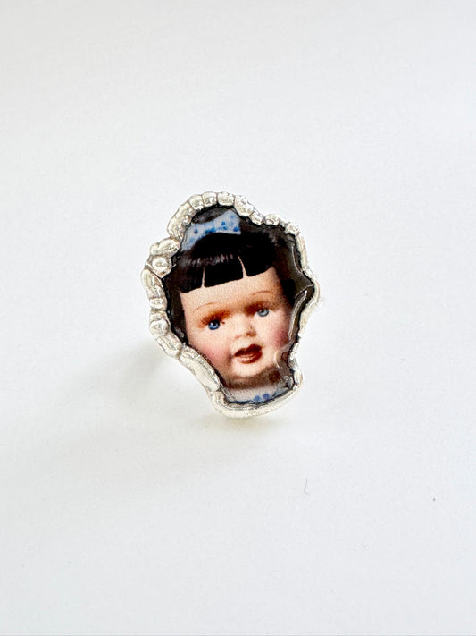 The Weirdlings Collection - Doll Head Ring | Size 9 | Fine Silver