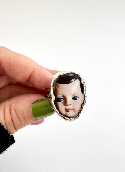 The Weirdlings Collection - Doll Head Ring | Size 10.5 | Fine Silver