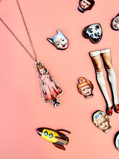 The Weirdlings Collection - Pink Party Girl Necklace | Fine Silver