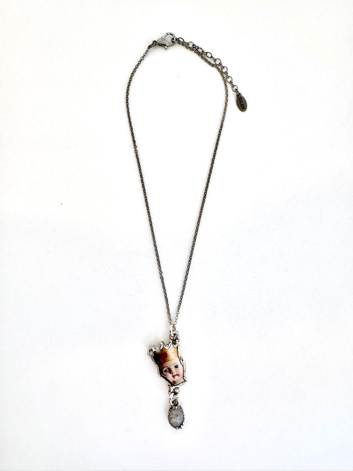 The Weirdlings Collection - Doll Head With Rainbow Moonstone Charm Necklace | Fine Silver