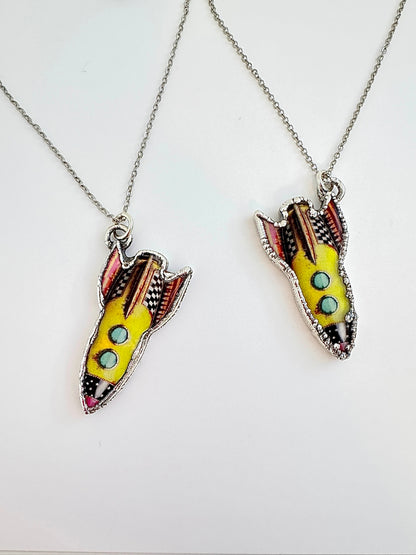 Fine silver Rocket Necklace by FOXLARK featuring a detailed handmade pendant from The Weirdlings Collection.