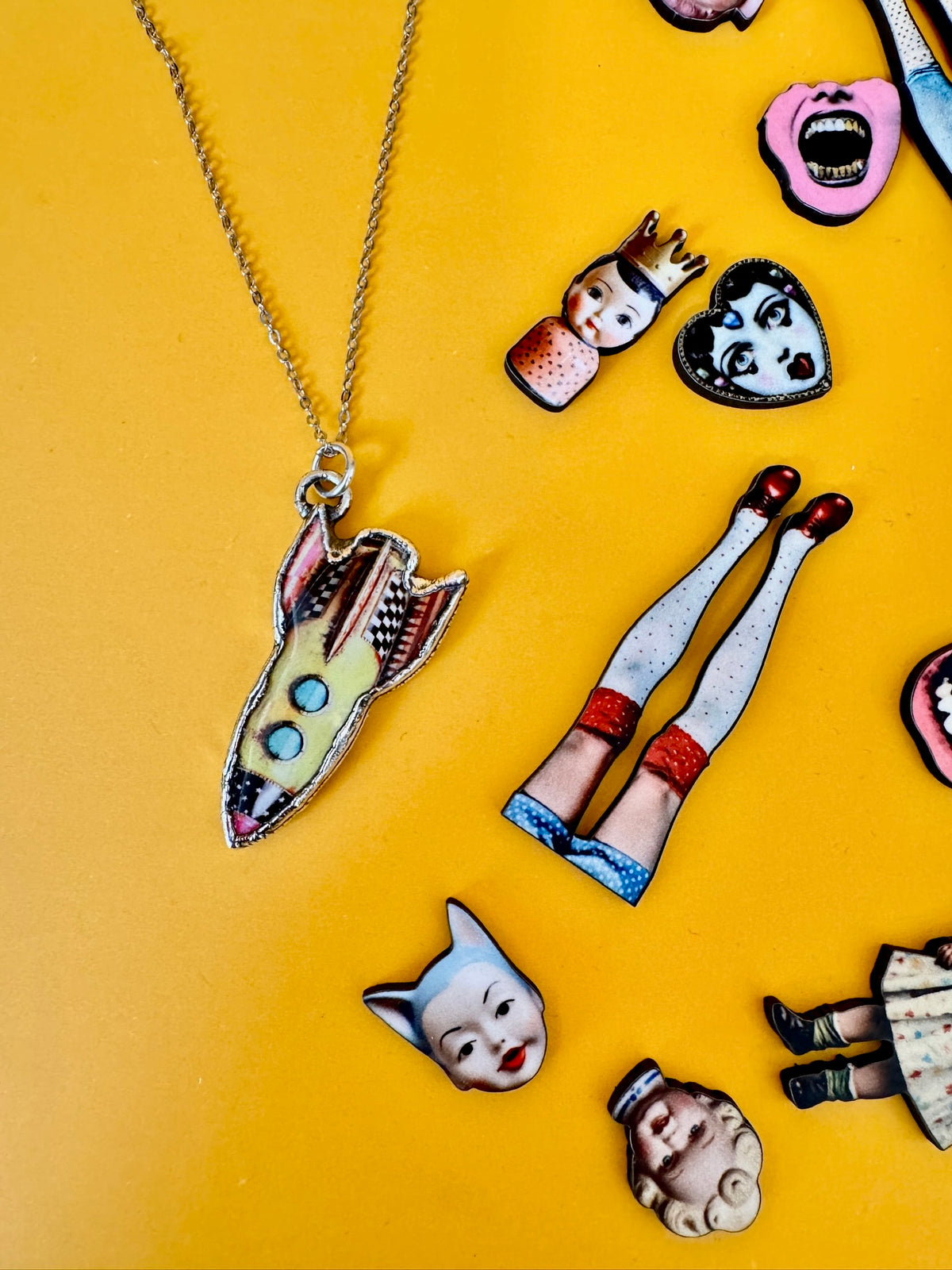 Handmade fine silver Rocket necklace with statement pendant from FOXLARK's Weirdlings Collection, featuring intricate detailing.