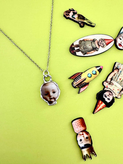 The Weirdlings Collection - Doll Head Necklace | Fine Silver