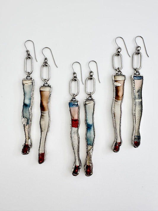 Mismatched Doll Leg Earrings – Long Dangle Statement Earrings, Fine Silver | The Weirdlings Collection