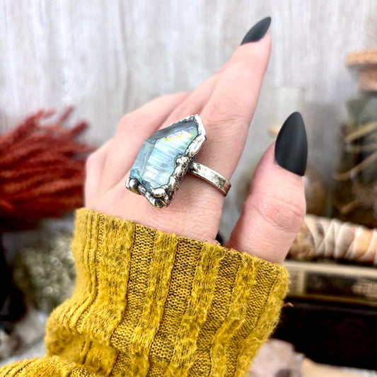 Aqua Aura Quartz Crystal Ring Set in Fine Silver Size 8 / Foxlark Collection - One of a Kind