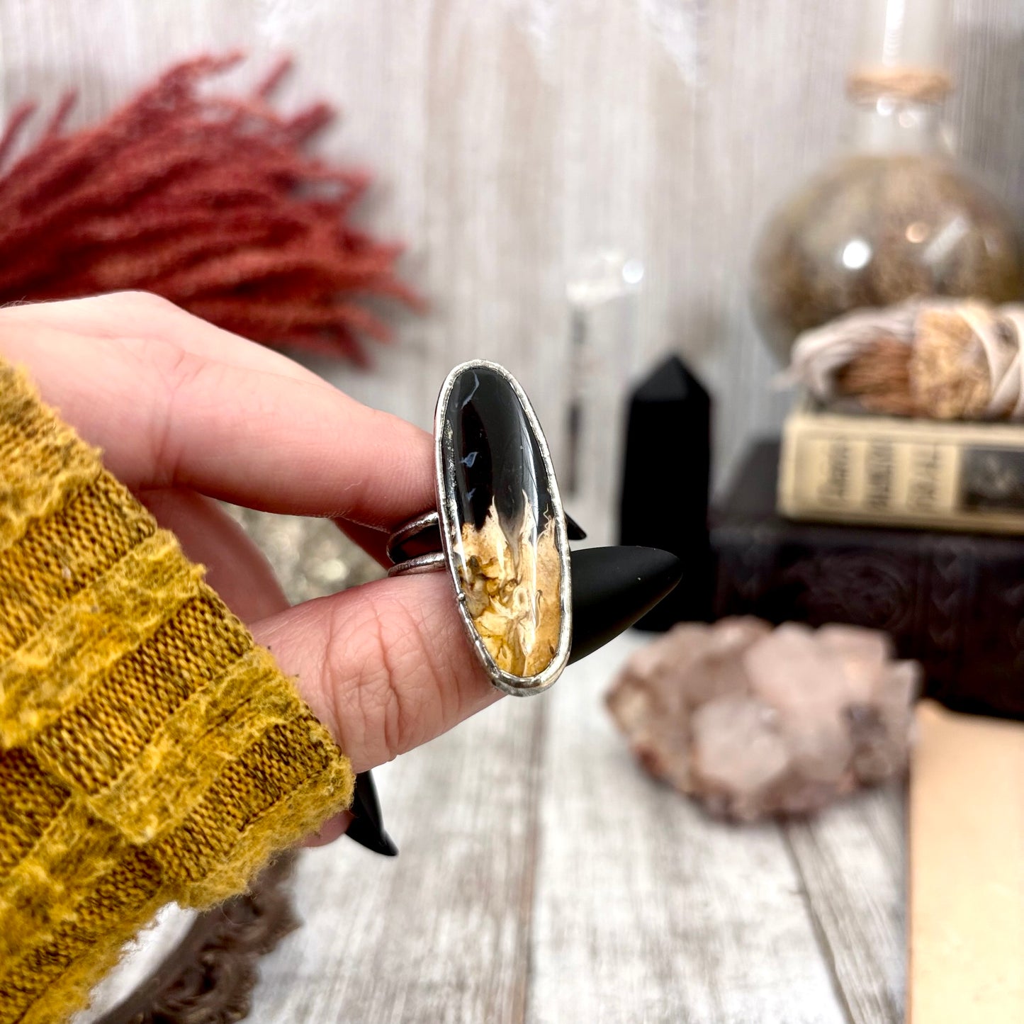 Fossilized Palm Root Crystal Ring Fine Silver Size 8 / Foxlark Collection - One of a Kind