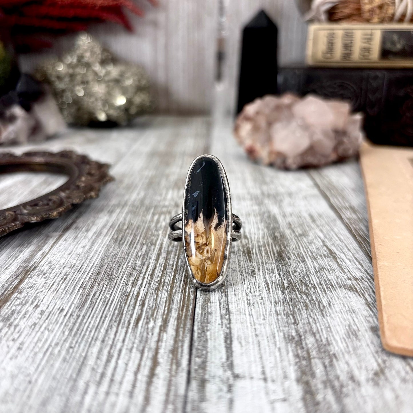 Fossilized Palm Root Crystal Ring Fine Silver Size 8 / Foxlark Collection - One of a Kind