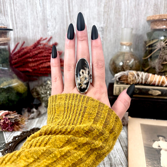 Fossilized Palm Root Crystal Ring Fine Silver Size 8 / Foxlark Collection - One of a Kind