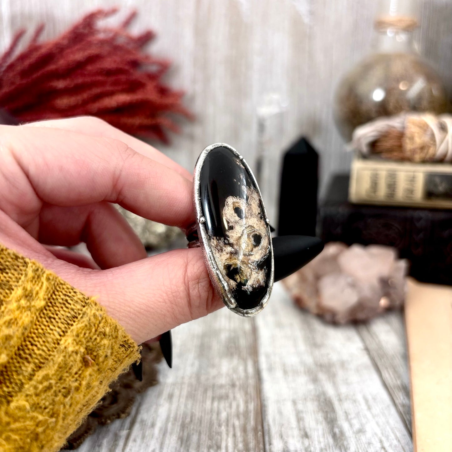 Fossilized Palm Root Crystal Ring Fine Silver Size 8 / Foxlark Collection - One of a Kind