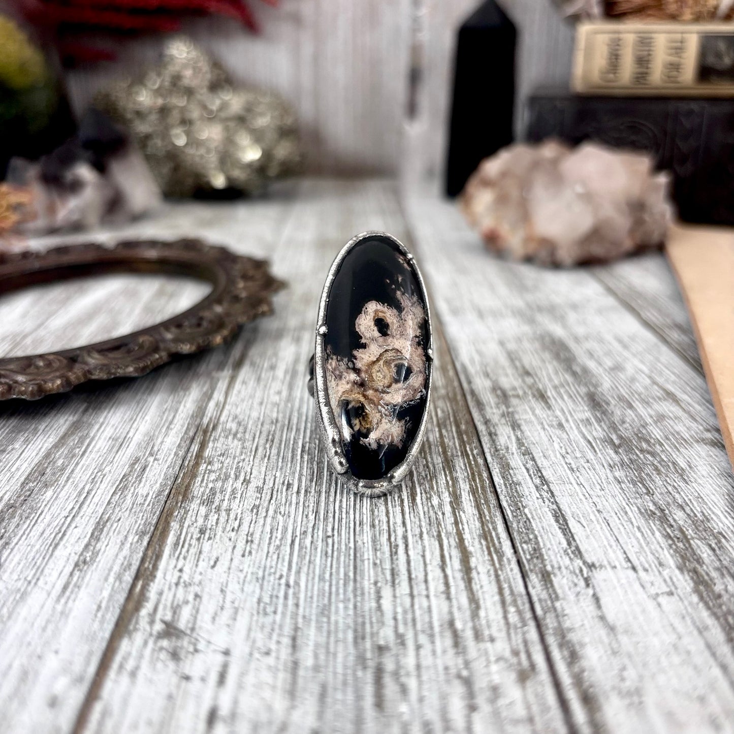 Fossilized Palm Root Crystal Ring Fine Silver Size 8 / Foxlark Collection - One of a Kind