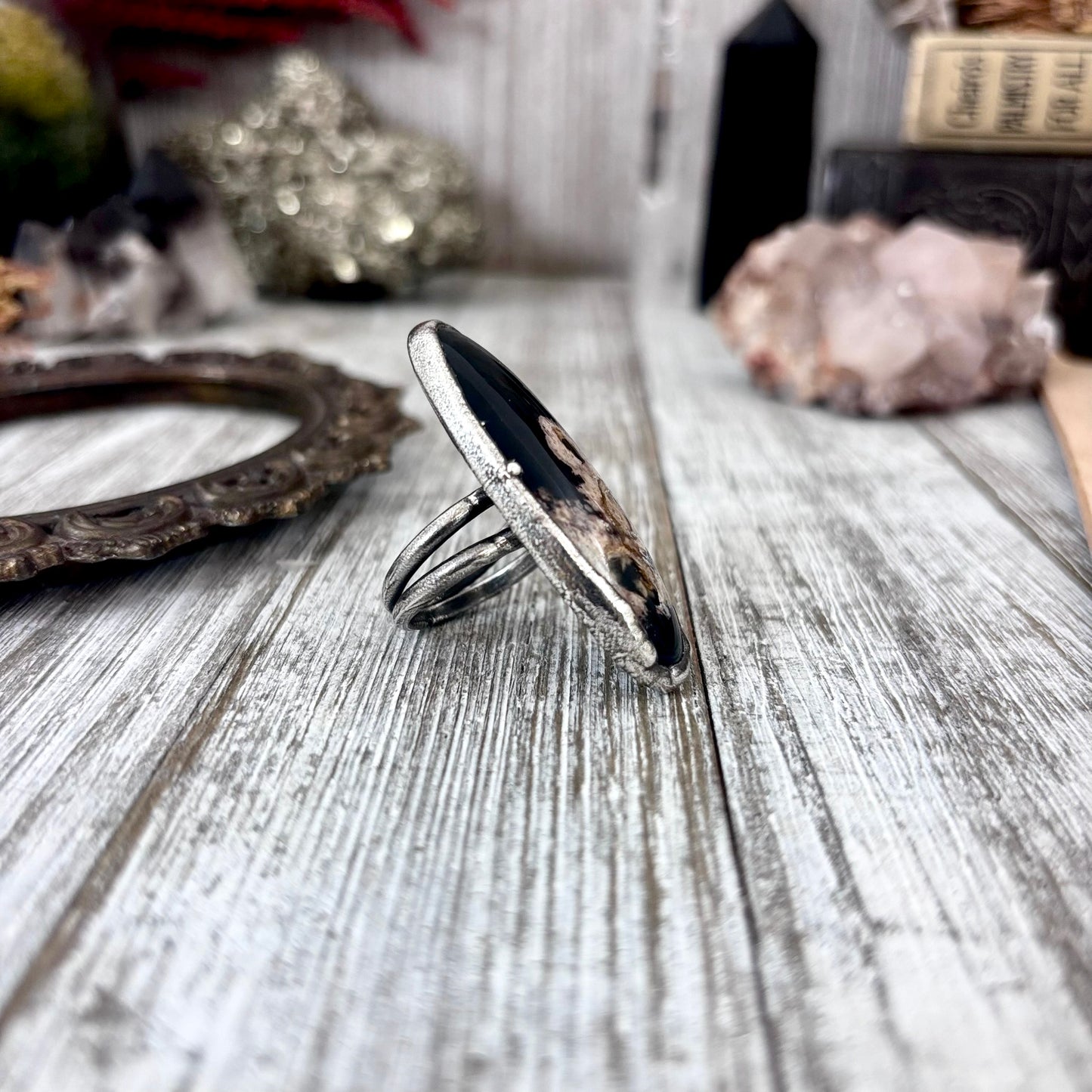 Fossilized Palm Root Crystal Ring Fine Silver Size 8 / Foxlark Collection - One of a Kind