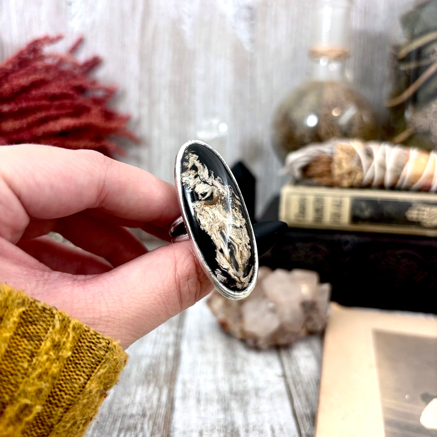 Fossilized Palm Root Crystal Ring Fine Silver Size 9 / Foxlark Collection - One of a Kind