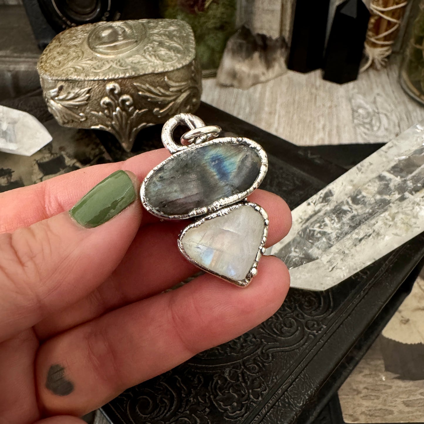 Multi Stone Labradorite Rainbow Moonstone Necklace Silver / Foxlark Collection