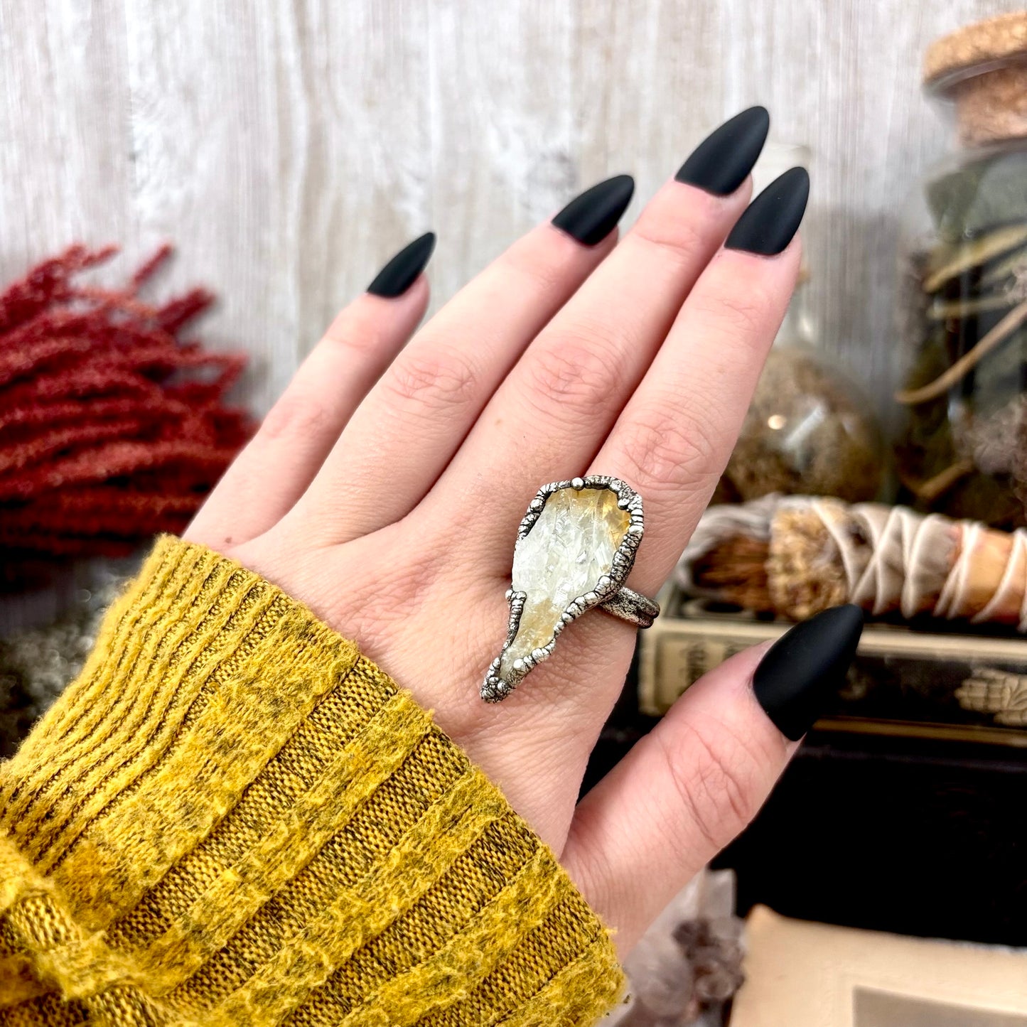 Raw Citrine Crystal Ring Fine Silver Size 6.5 / Foxlark Collection - One of a Kind
