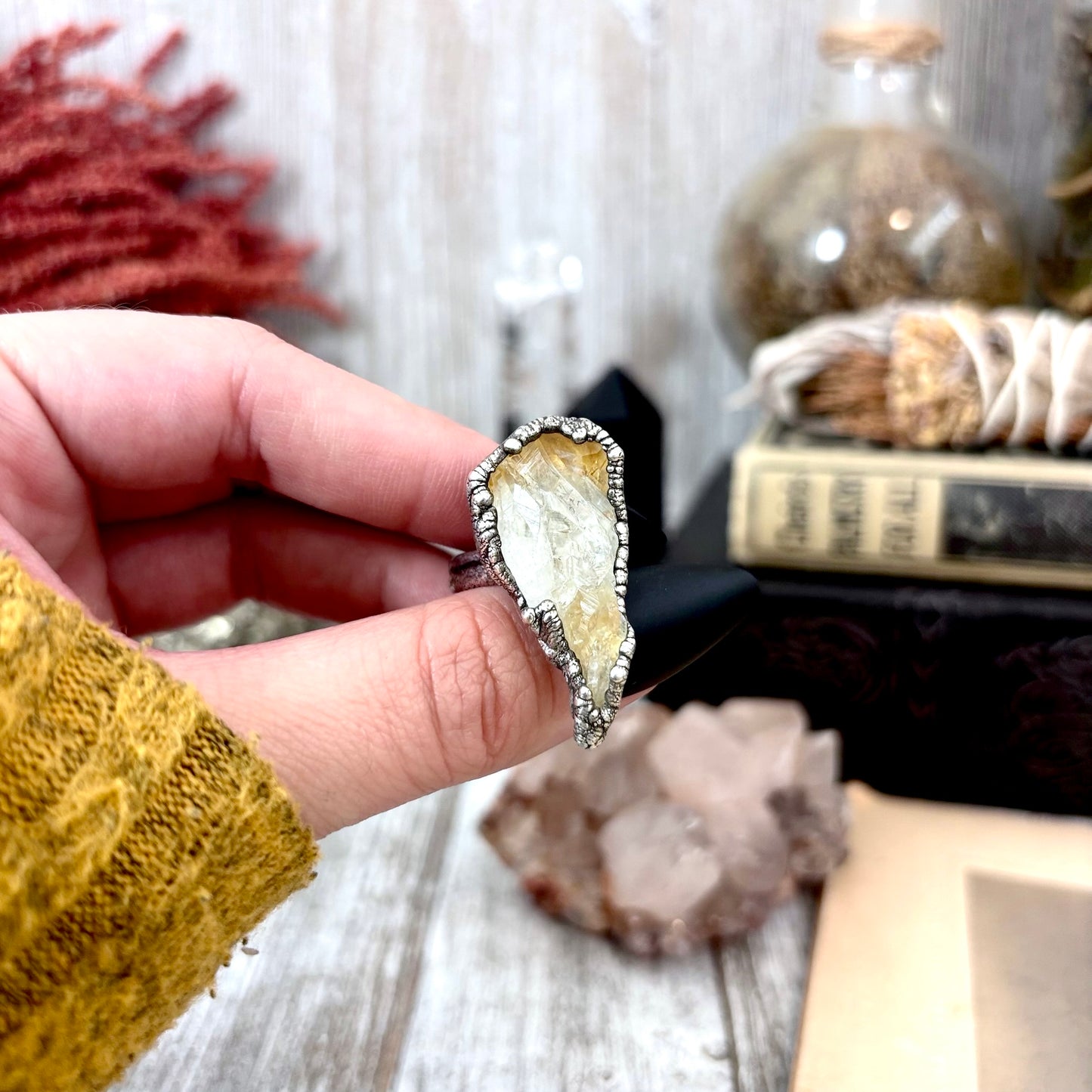 Raw Citrine Crystal Ring Fine Silver Size 6.5 / Foxlark Collection - One of a Kind