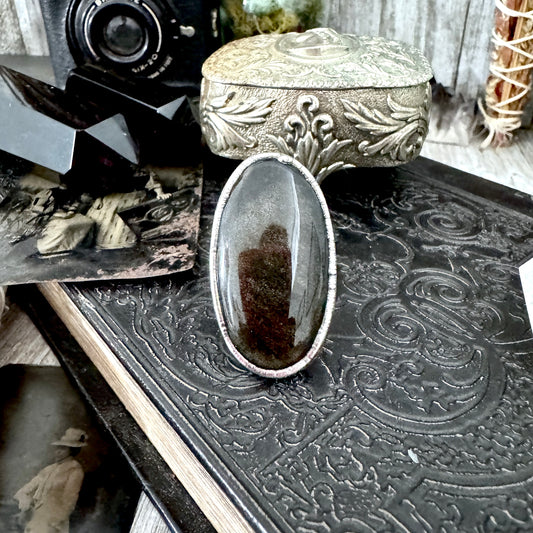 Golden Sheen Obsidian Crystal Ring Fine Silver Size 8.5 / Foxlark Collection - One of a Kind