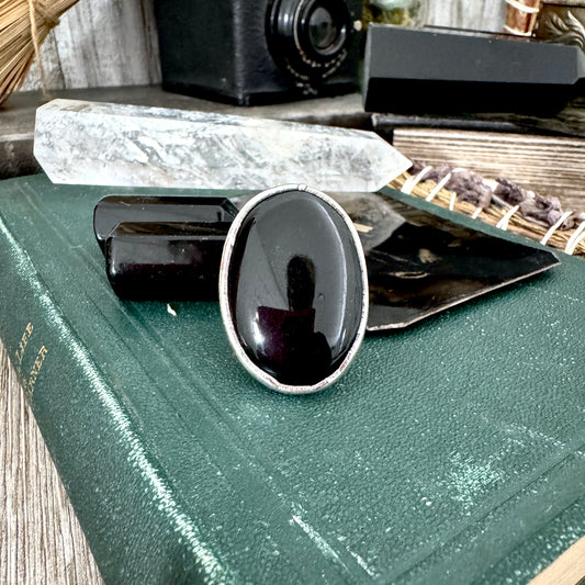 Black Obsidian Crystal Ring Fine Silver Size 7 / Foxlark Collection - One of a Kind