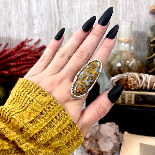 Petrified Wood Crystal Ring Fine Silver Size 7.5 / Foxlark Collection - One of a Kind
