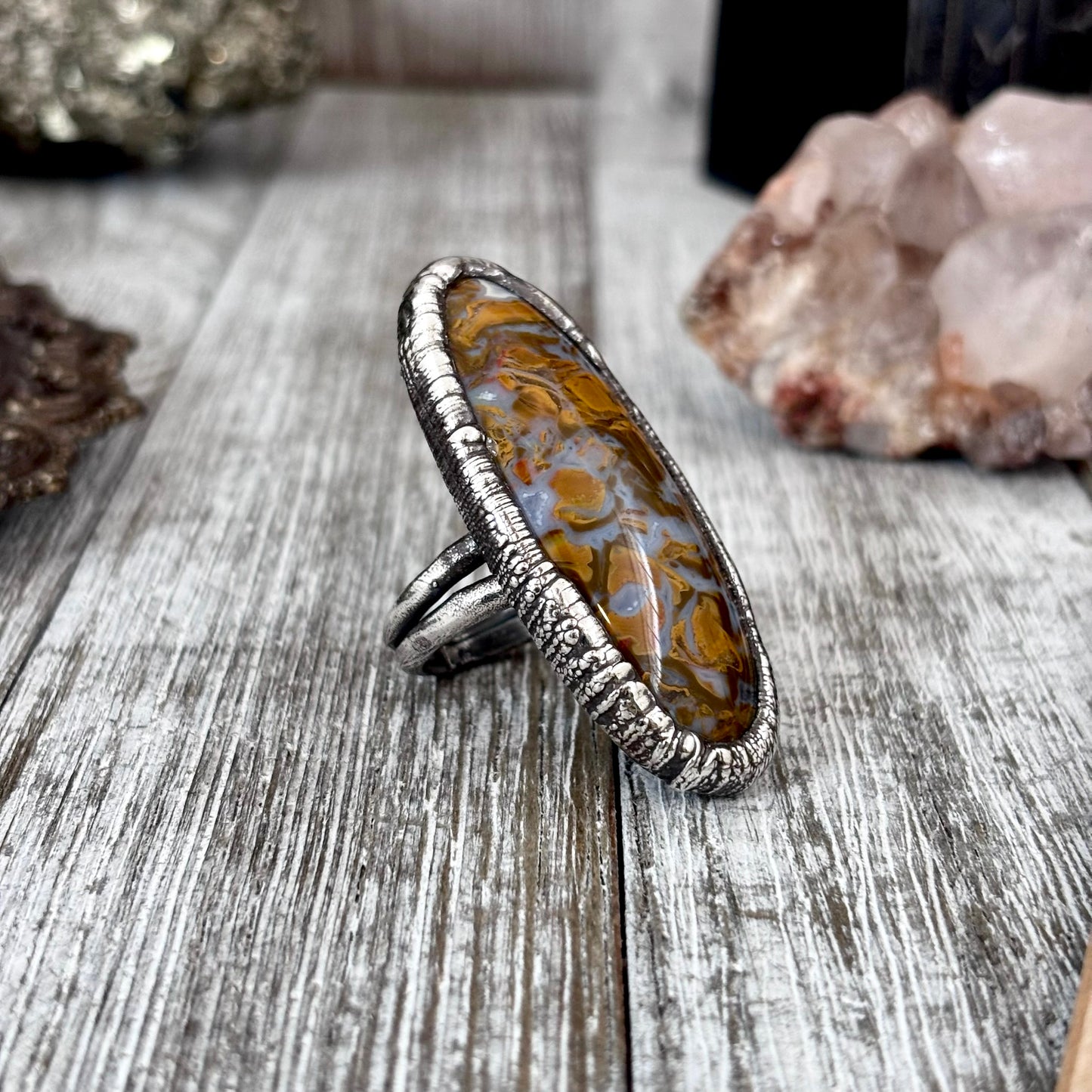 Petrified Wood Crystal Ring Fine Silver Size 7.5 / Foxlark Collection - One of a Kind