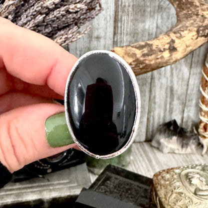 Black Obsidian Crystal Ring Fine Silver Size 7 / Foxlark Collection - One of a Kind
