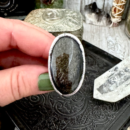Golden Sheen Obsidian Crystal Ring Fine Silver Size 9 / Foxlark Collection - One of a Kind