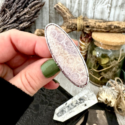 Fossilized Coral Crystal Ring Fine Silver Size 8.5 / Foxlark Collection - One of a Kind
