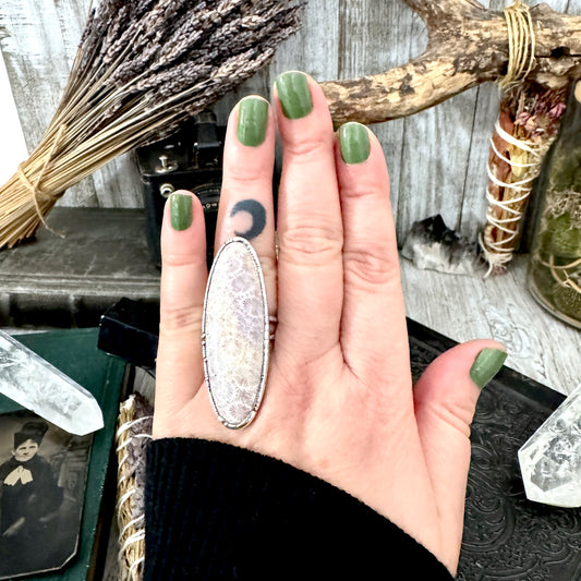 Fossilized Coral Crystal Ring Fine Silver Size 8.5 / Foxlark Collection - One of a Kind