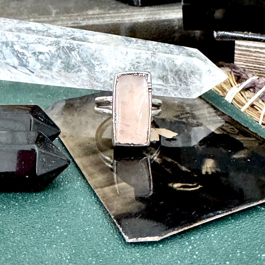 Rose Quartz Crystal Ring Fine Silver Size 10 / Foxlark Collection - One of a Kind