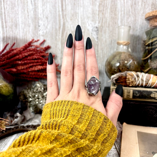Raw Amethyst Crystal Ring Fine Silver Size 8 / Foxlark Collection - One of a Kind