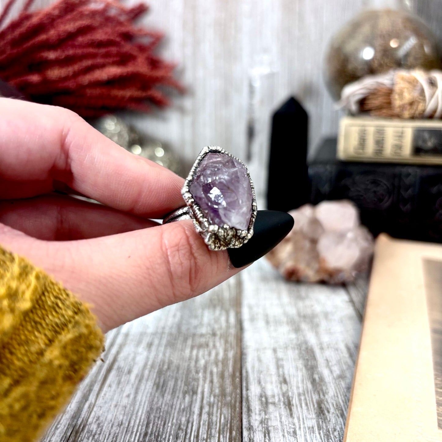 Raw Amethyst Crystal Ring Fine Silver Size 8 / Foxlark Collection - One of a Kind