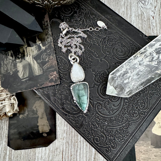 Multi Stone Labradorite Rainbow Moonstone Necklace Silver / Foxlark Collection