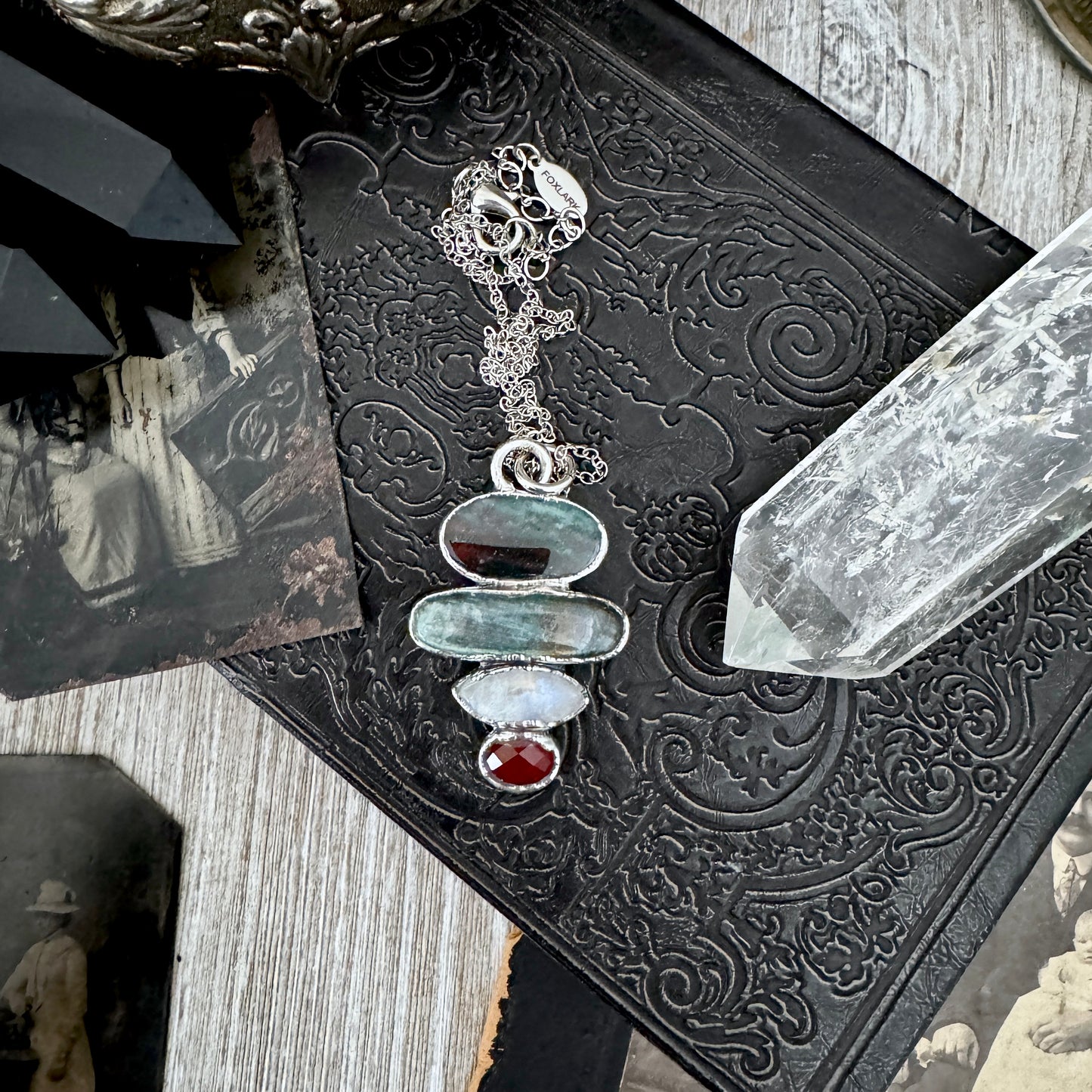 Multi Stone Bloodstone Labradorite Rainbow Moonstone Garnet Crystal Necklace Fine Silver / Foxlark Collection